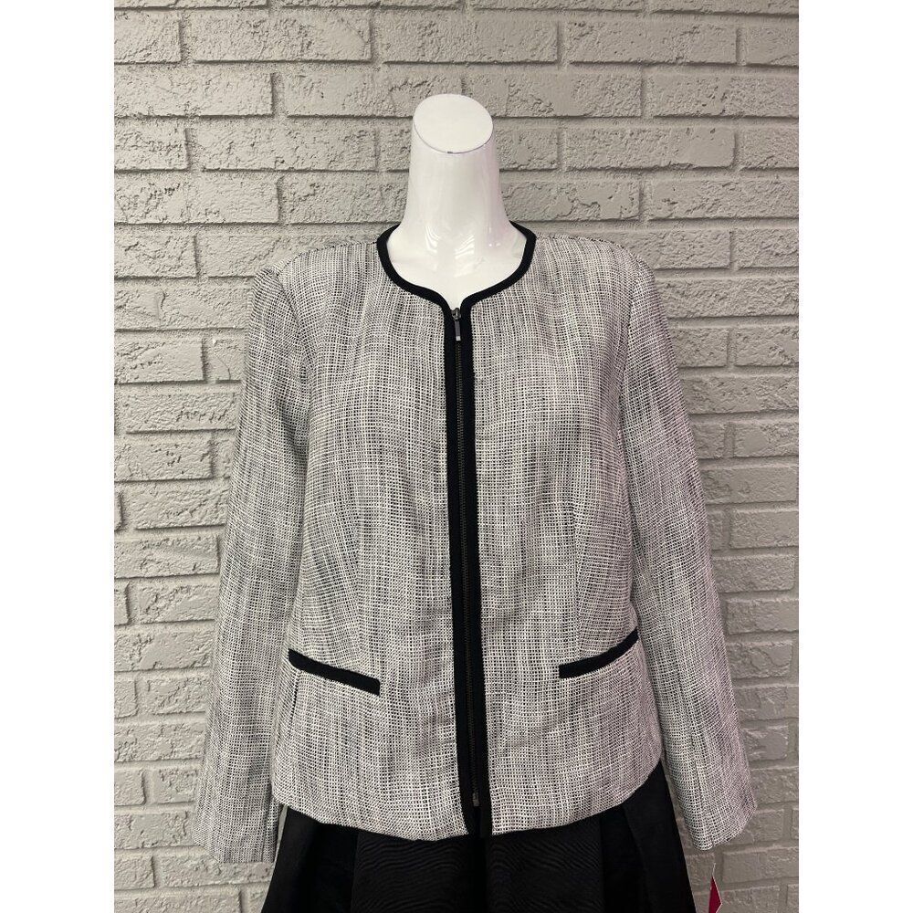 NWT 212 Collection Women Gray Jacquard No Collar Jacket Size 10